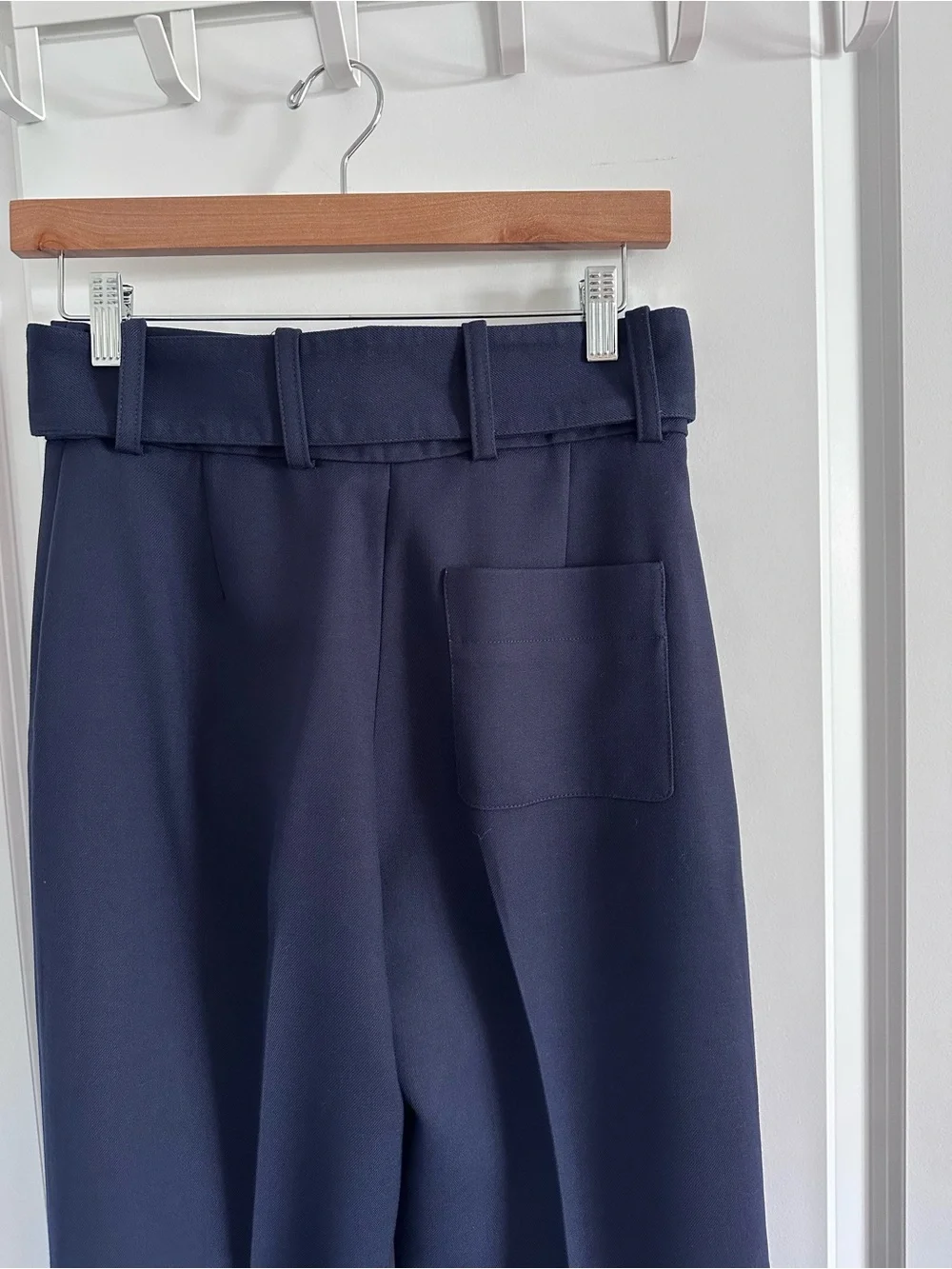 SEZANE Navy High-Waist Tailored Lukas Trousers with Removable Belt